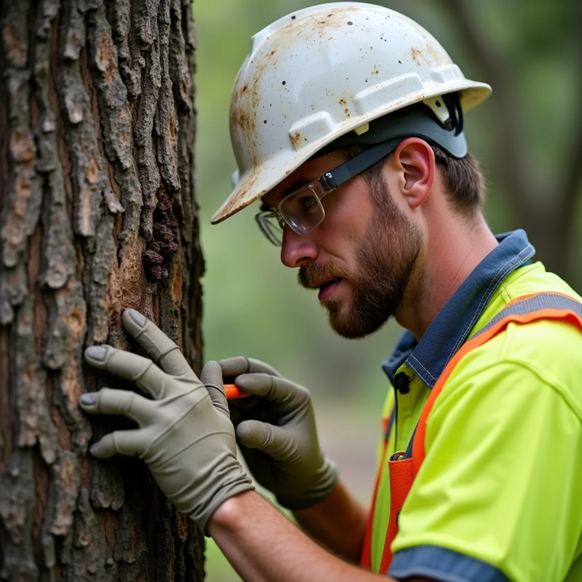 Arborist evaluating tree condition for Ball Moss: Does It Hurt Your Trees and Should You Remove It?