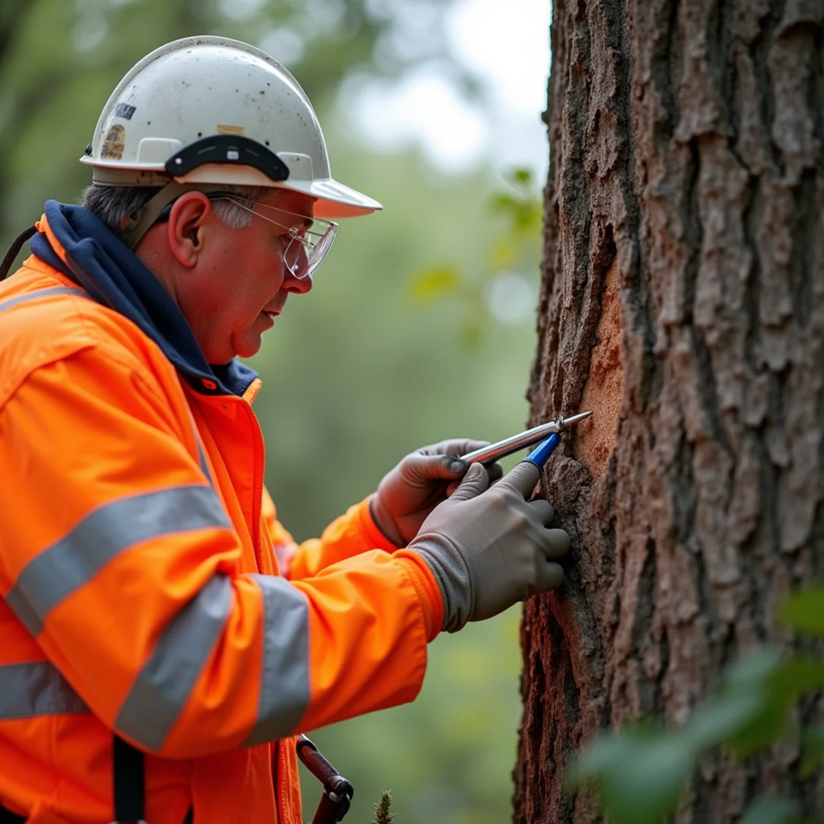 Arborist evaluating tree condition for San Antonio Tree Care Calendar: Month-by-Month for Homeowners