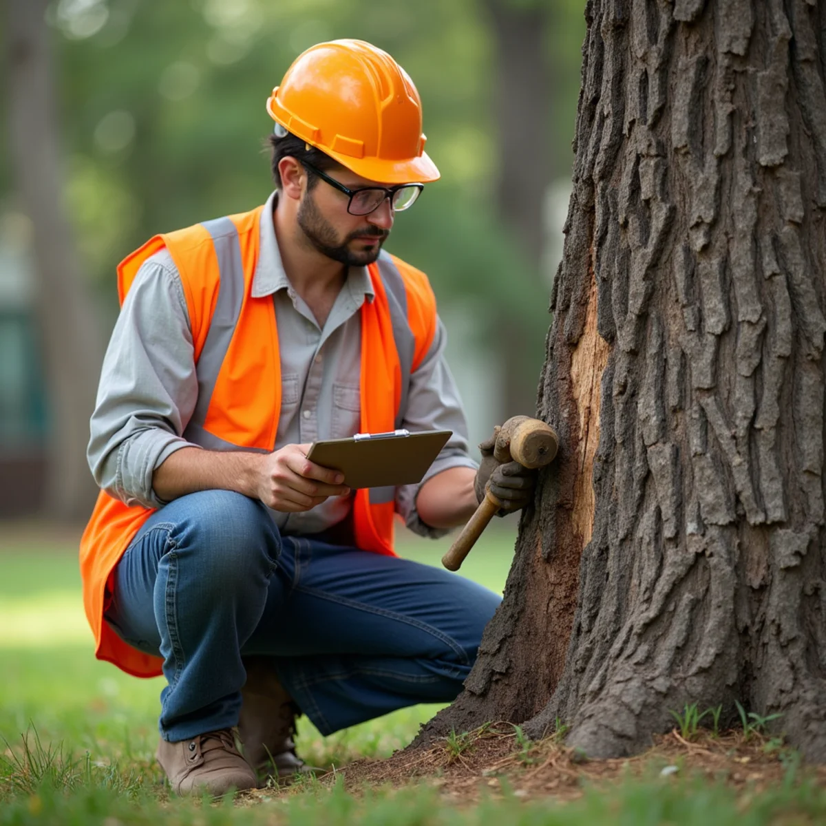 Certified arborist assessing tree health for Commercial & HOA Tree Service in San Antonio