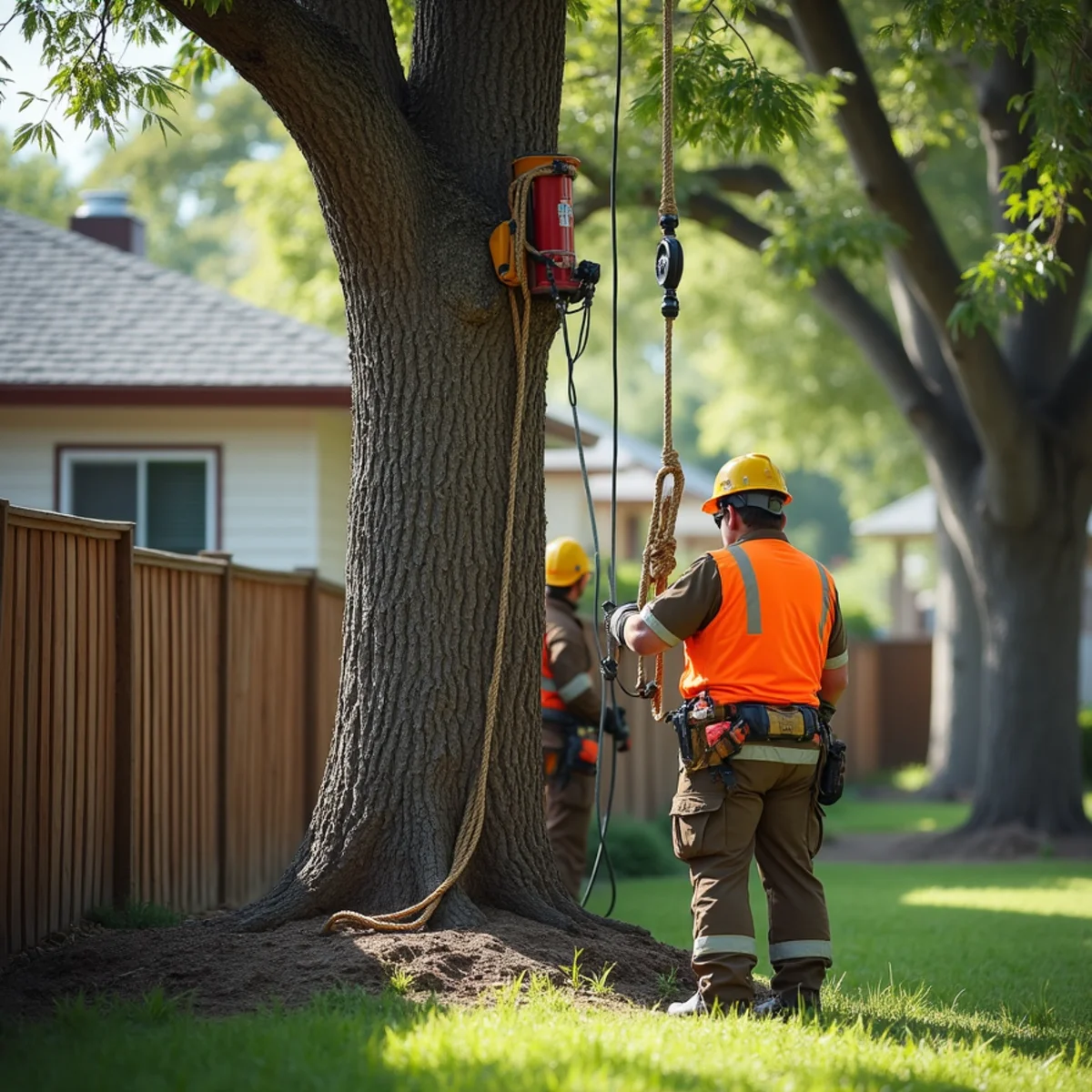 Specialized rope rigging and lowering system for 24/7 Emergency Tree Service