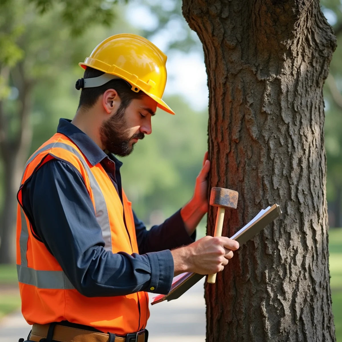 Certified arborist assessing tree health for Lot & Cedar Clearing in San Antonio