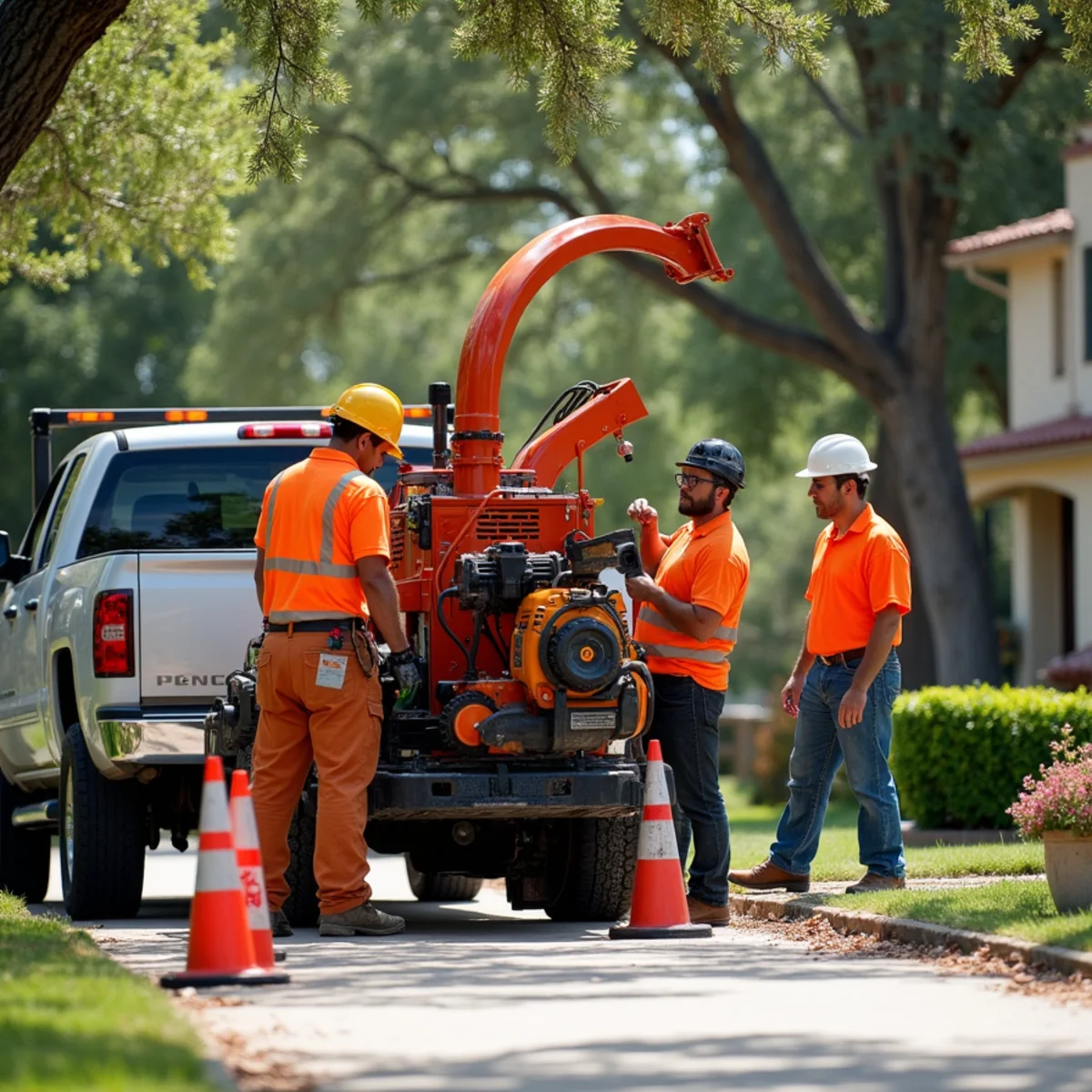 Heavy duty chipper and crane equipment during Oak Wilt Prevention & Tree Inspection