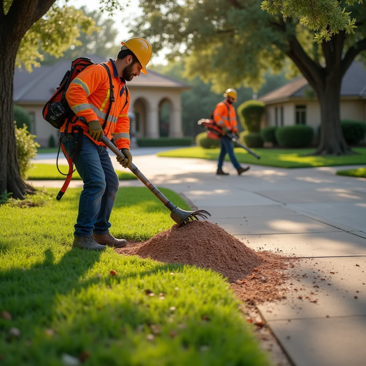 Complete lawn raking and debris haul-off following Oak Wilt Prevention & Tree Inspection