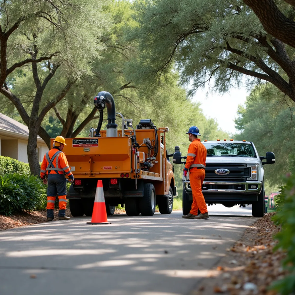 Heavy duty chipper and crane equipment during Palm Tree Trimming & Removal