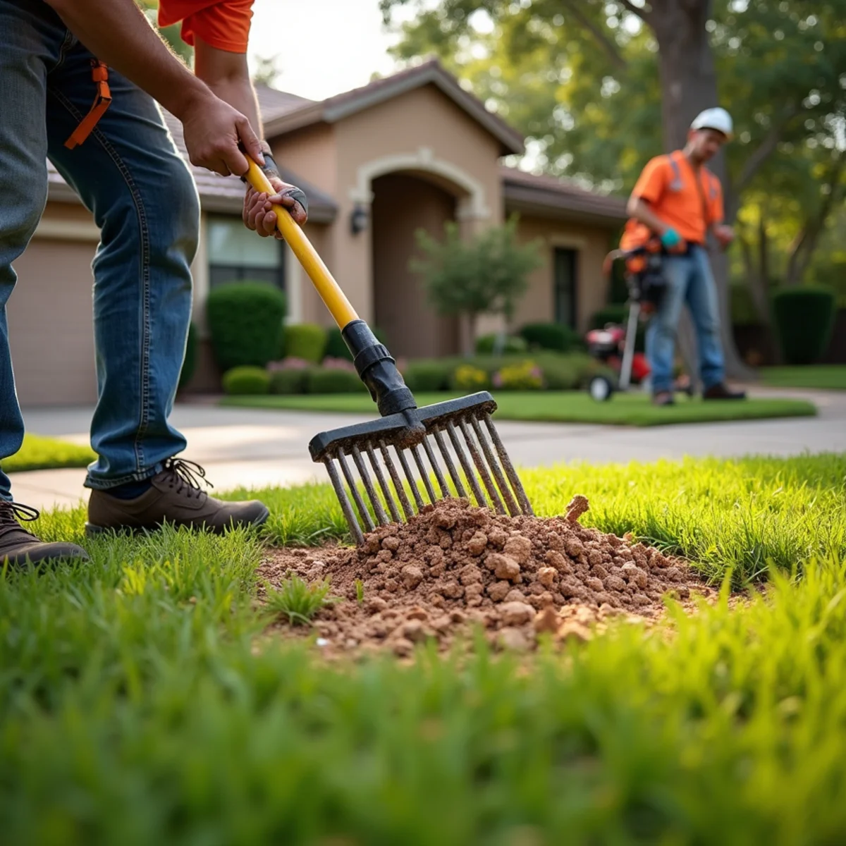 Complete lawn raking and debris haul-off following Palm Tree Trimming & Removal