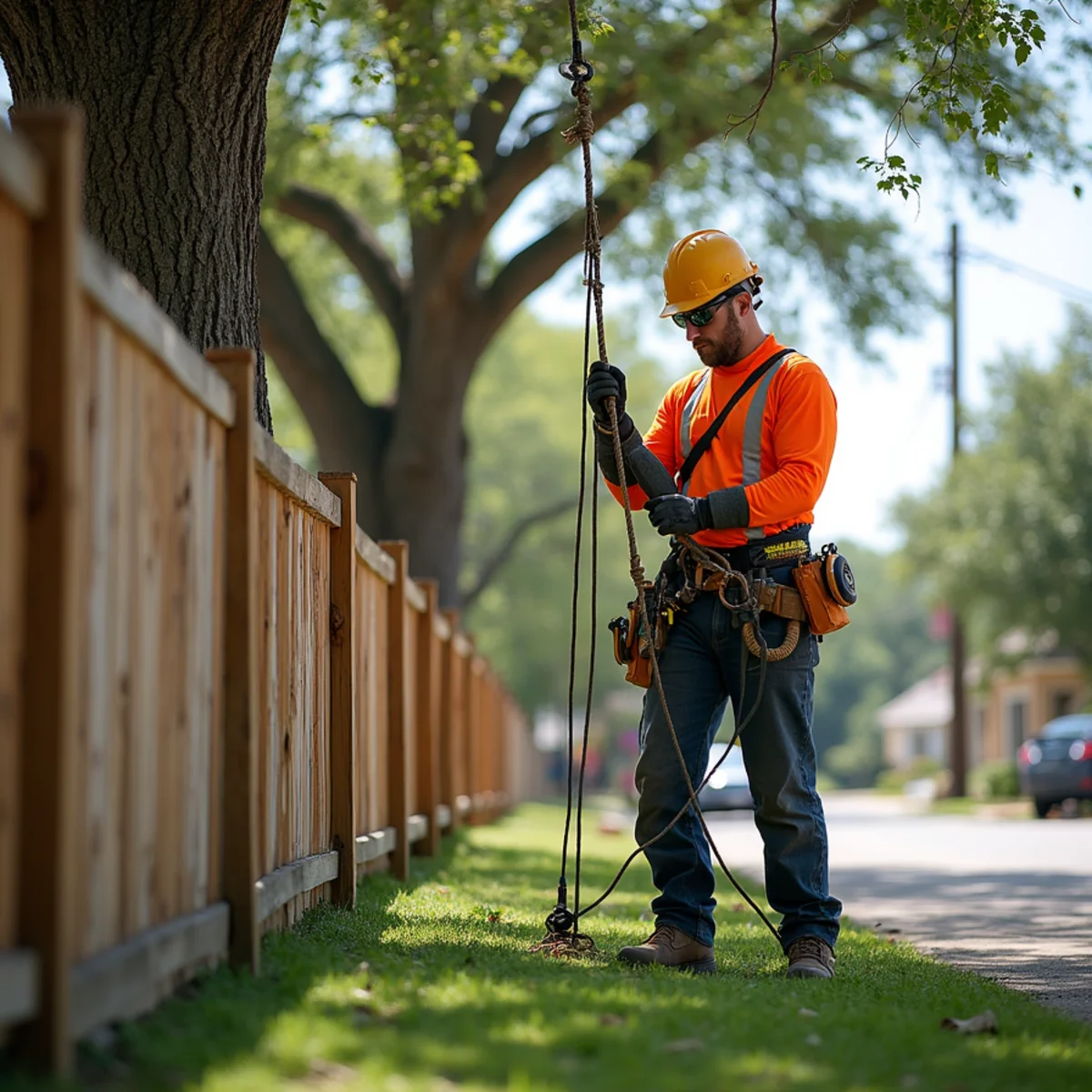 Specialized rope rigging and lowering system for Overhanging Limb & Roof Clearance