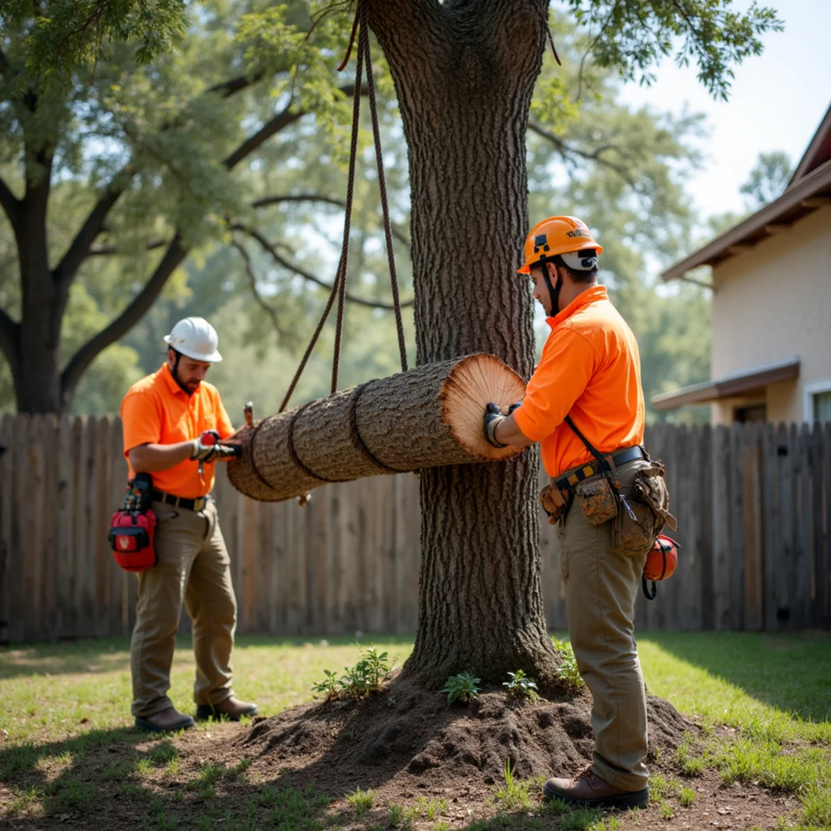 Controlled tree removal near residential home in Castle Hills