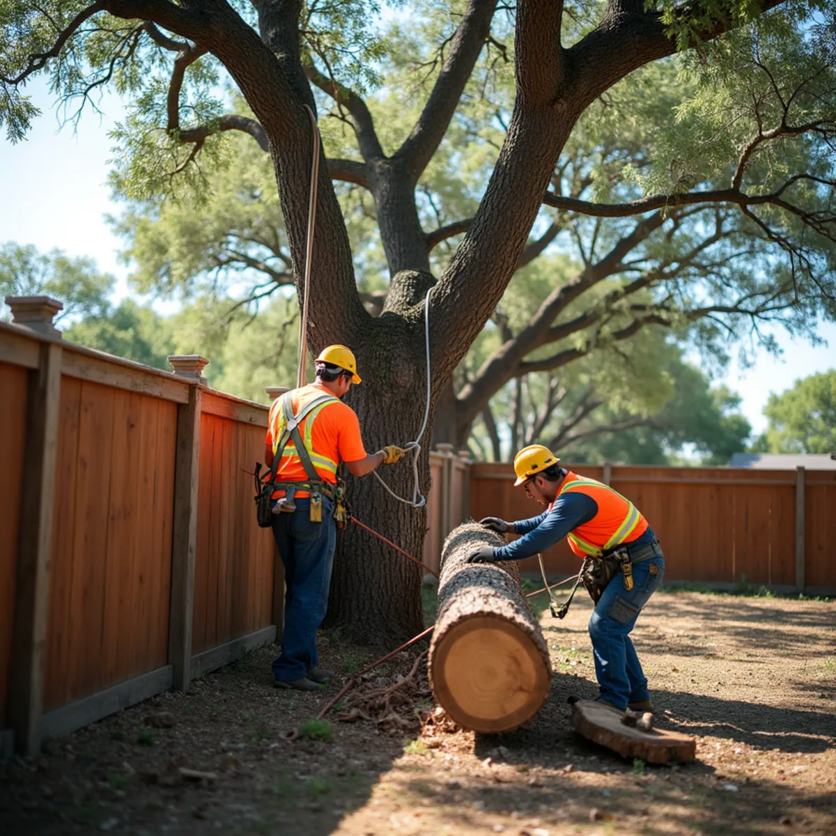 Controlled tree removal near residential home in Castroville