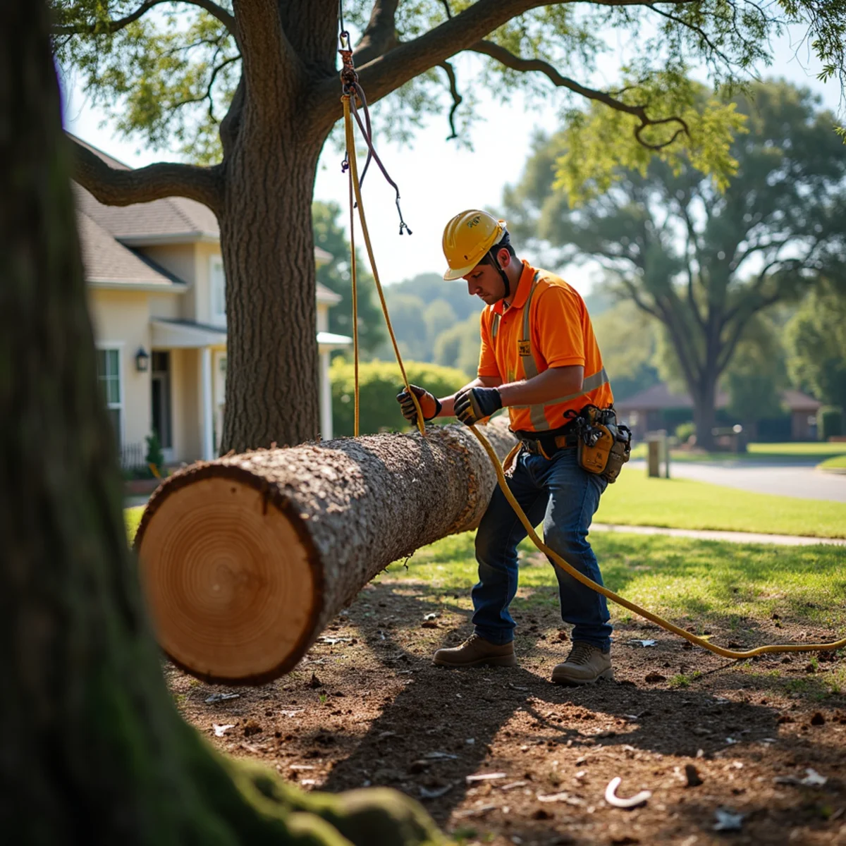 Controlled tree removal near residential home in Cross Mountain