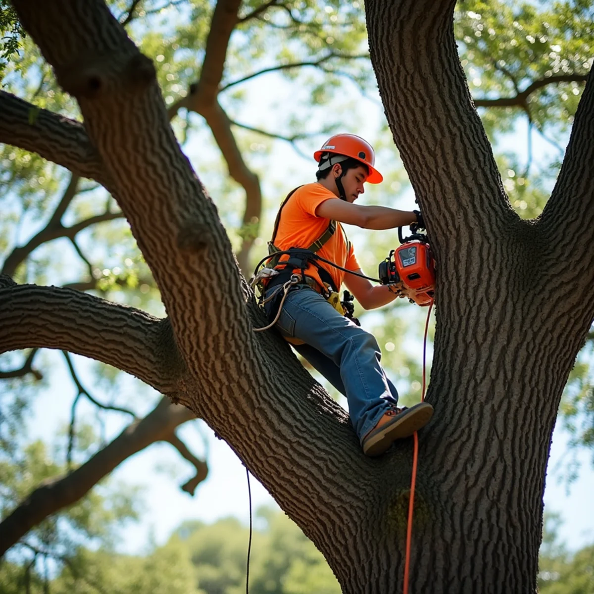 Live oak tree trimming and canopy thinning in Garden Ridge