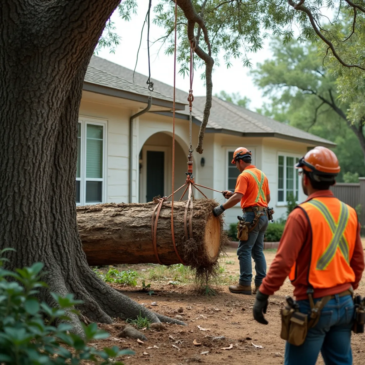 Controlled tree removal near residential home in Guadalupe County