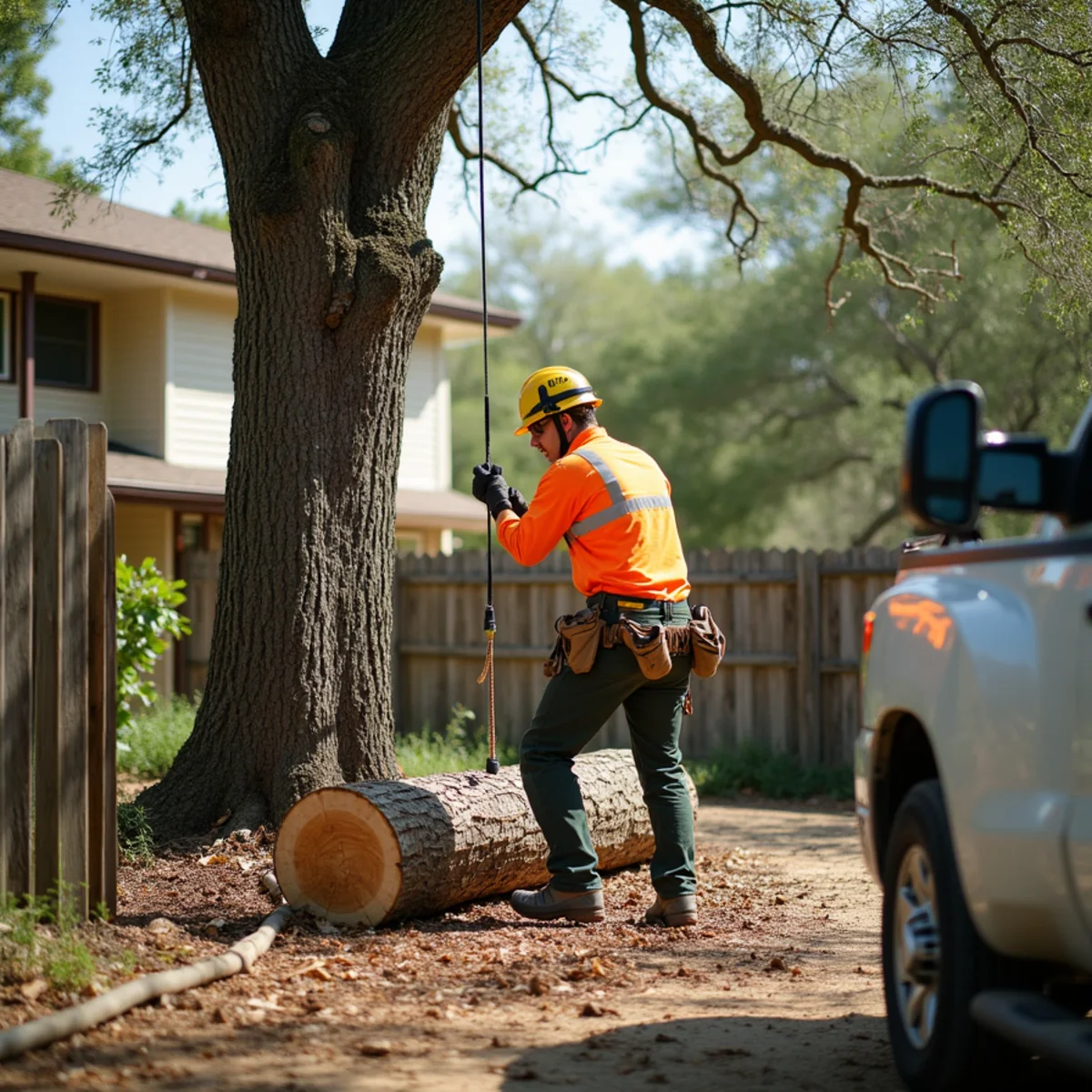 Controlled tree removal near residential home in Helotes