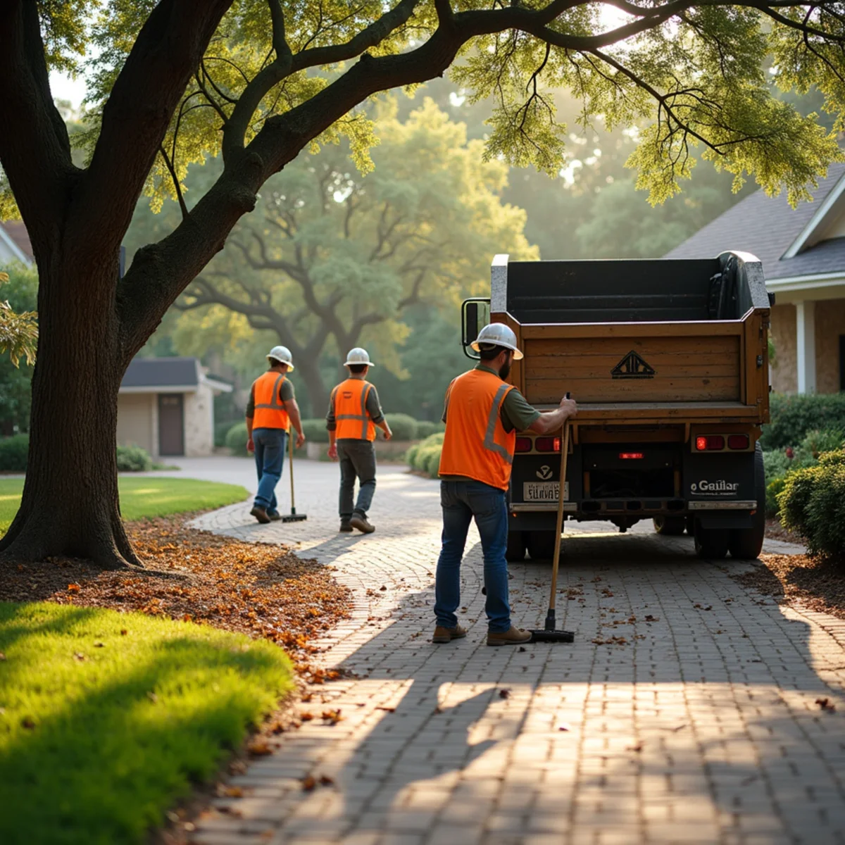 Comprehensive lawn raking, fine twig collection, and debris haul-off in Hill Country Village