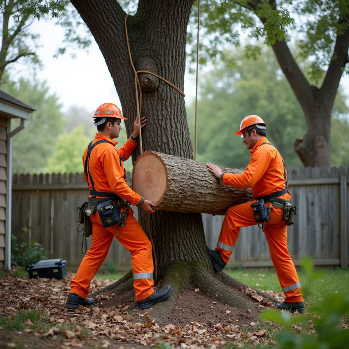 Controlled tree removal near residential home in Kirby