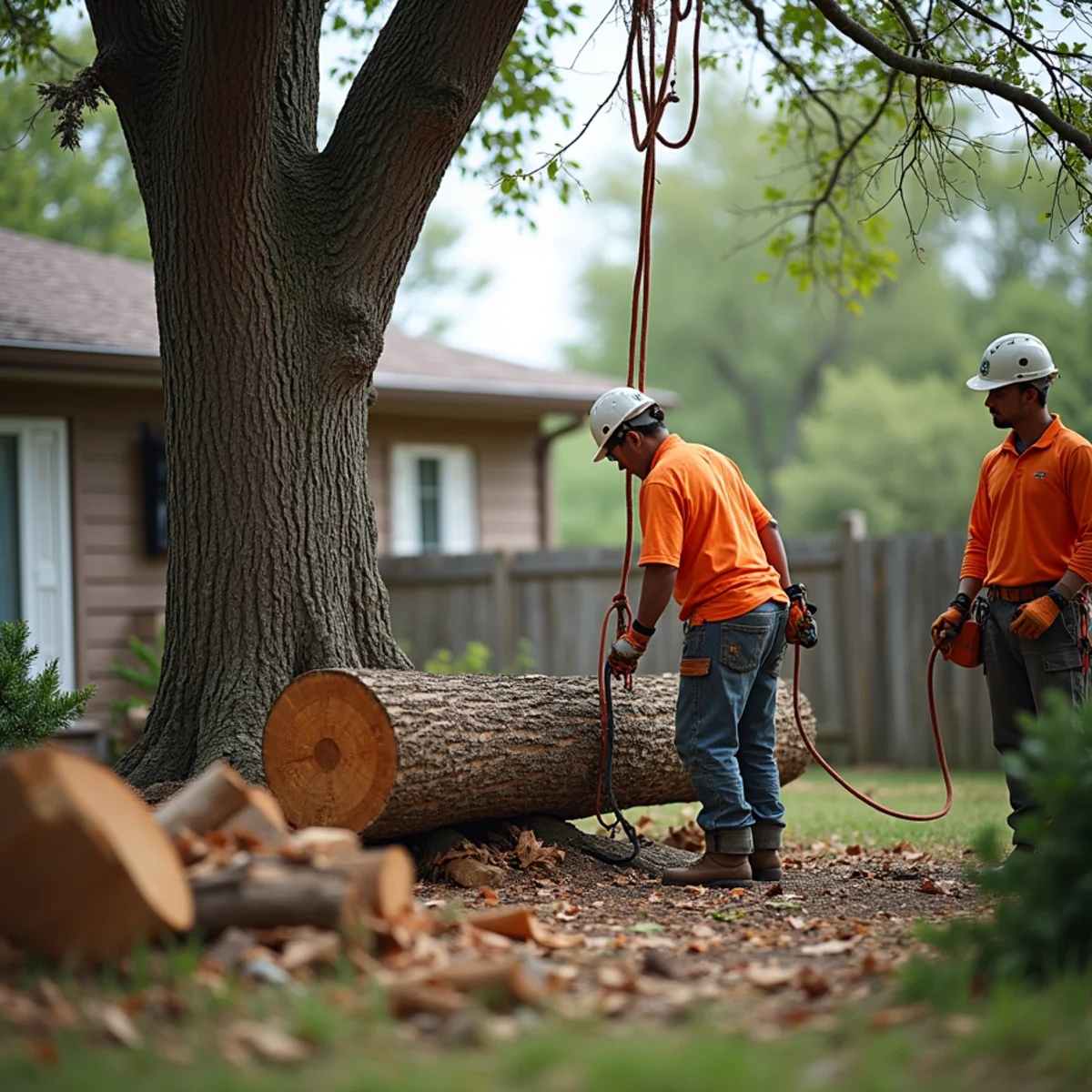 Controlled tree removal near residential home in Lytle