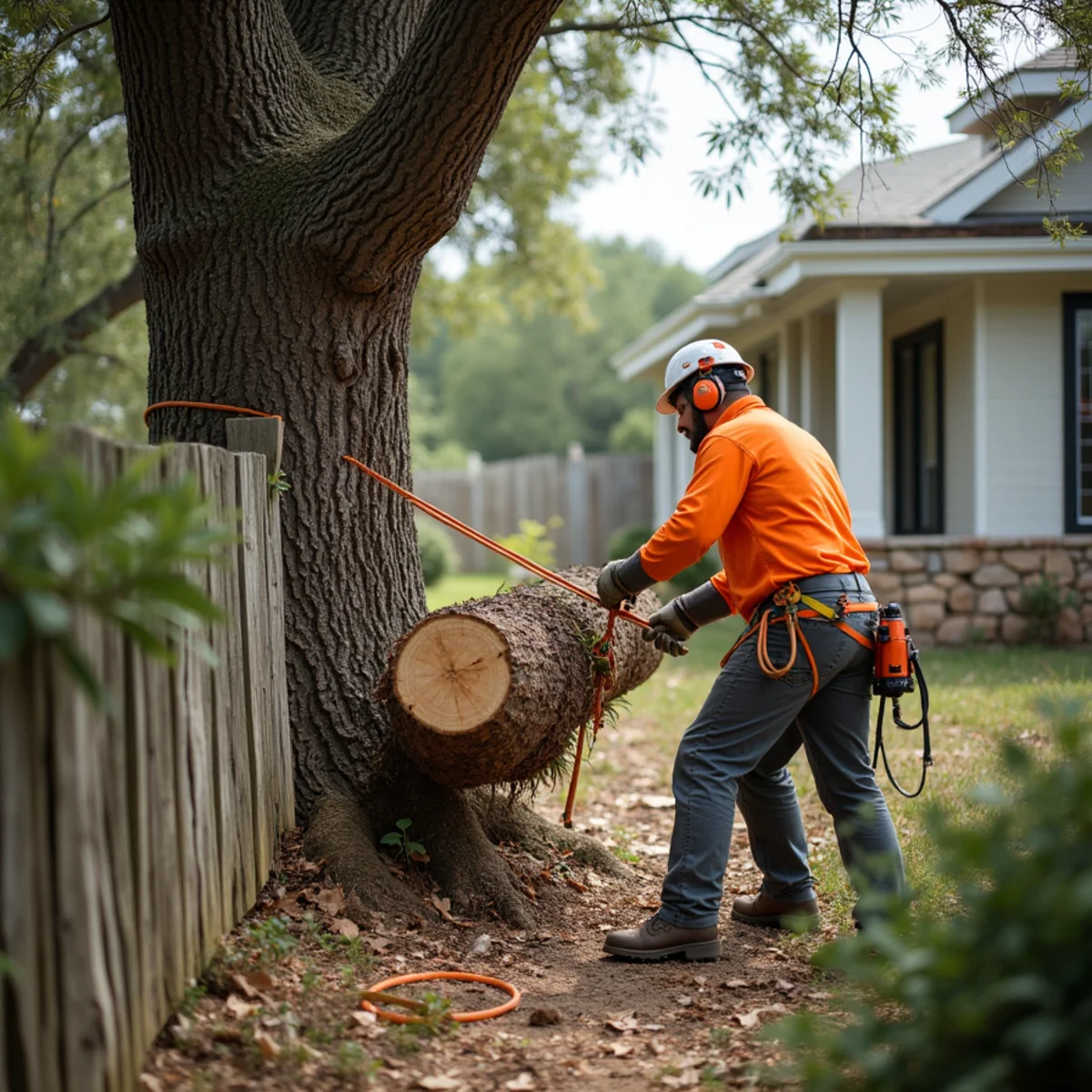 Controlled tree removal near residential home in McQueeney