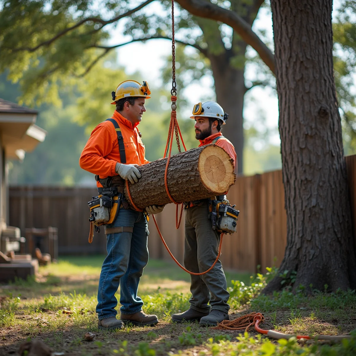 Controlled tree removal near residential home in Scenic Oaks