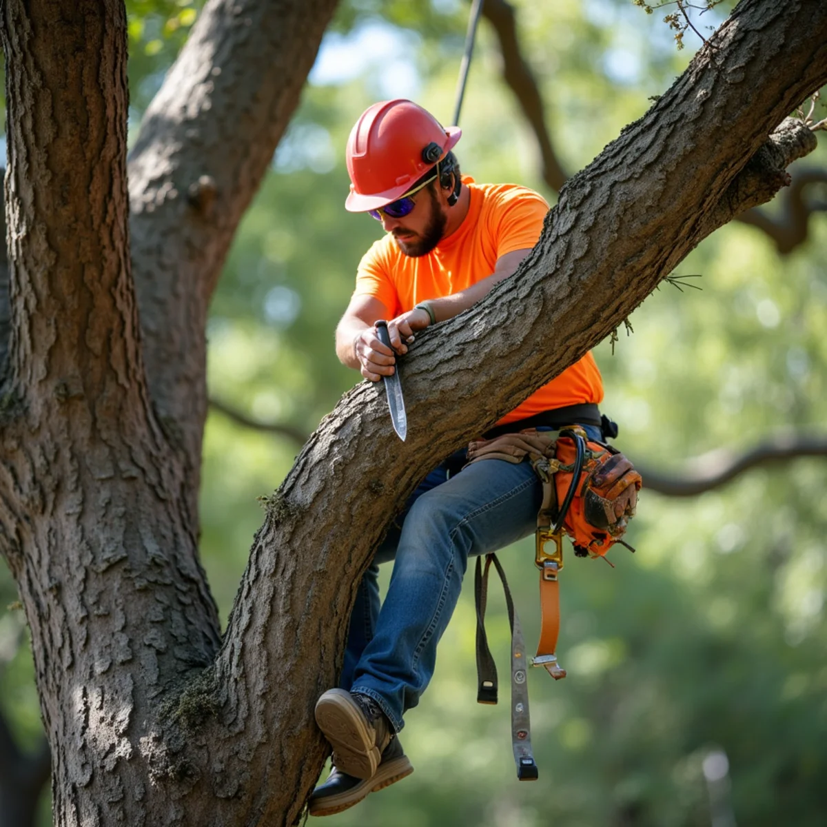 Live oak tree trimming and canopy thinning in Shavano Park