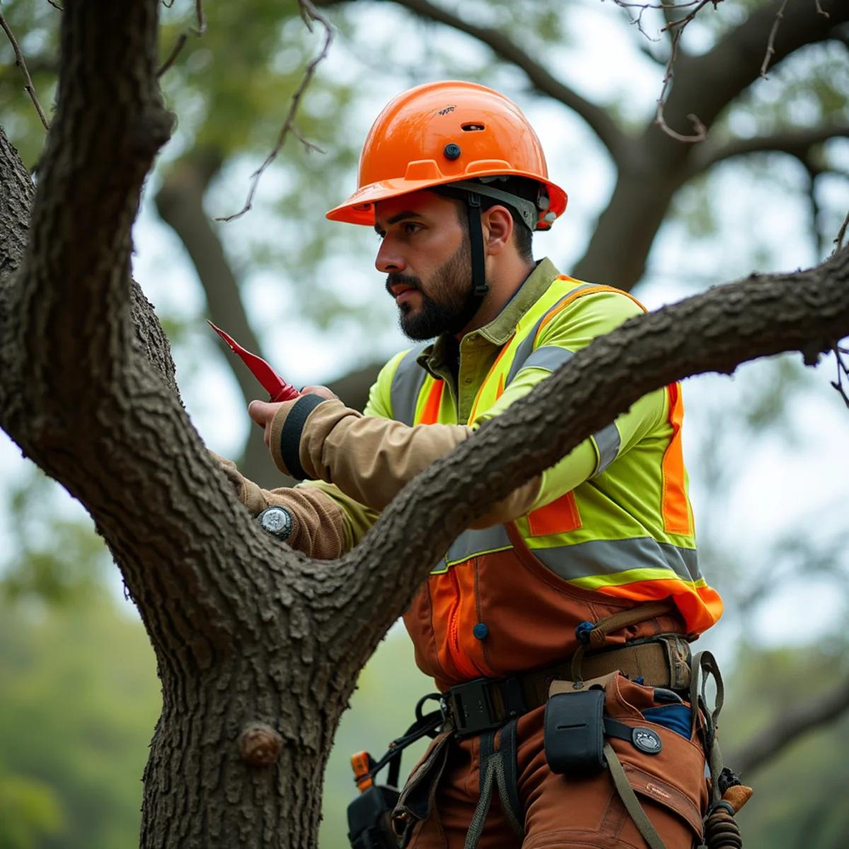 Live oak tree trimming and canopy thinning in St. Hedwig