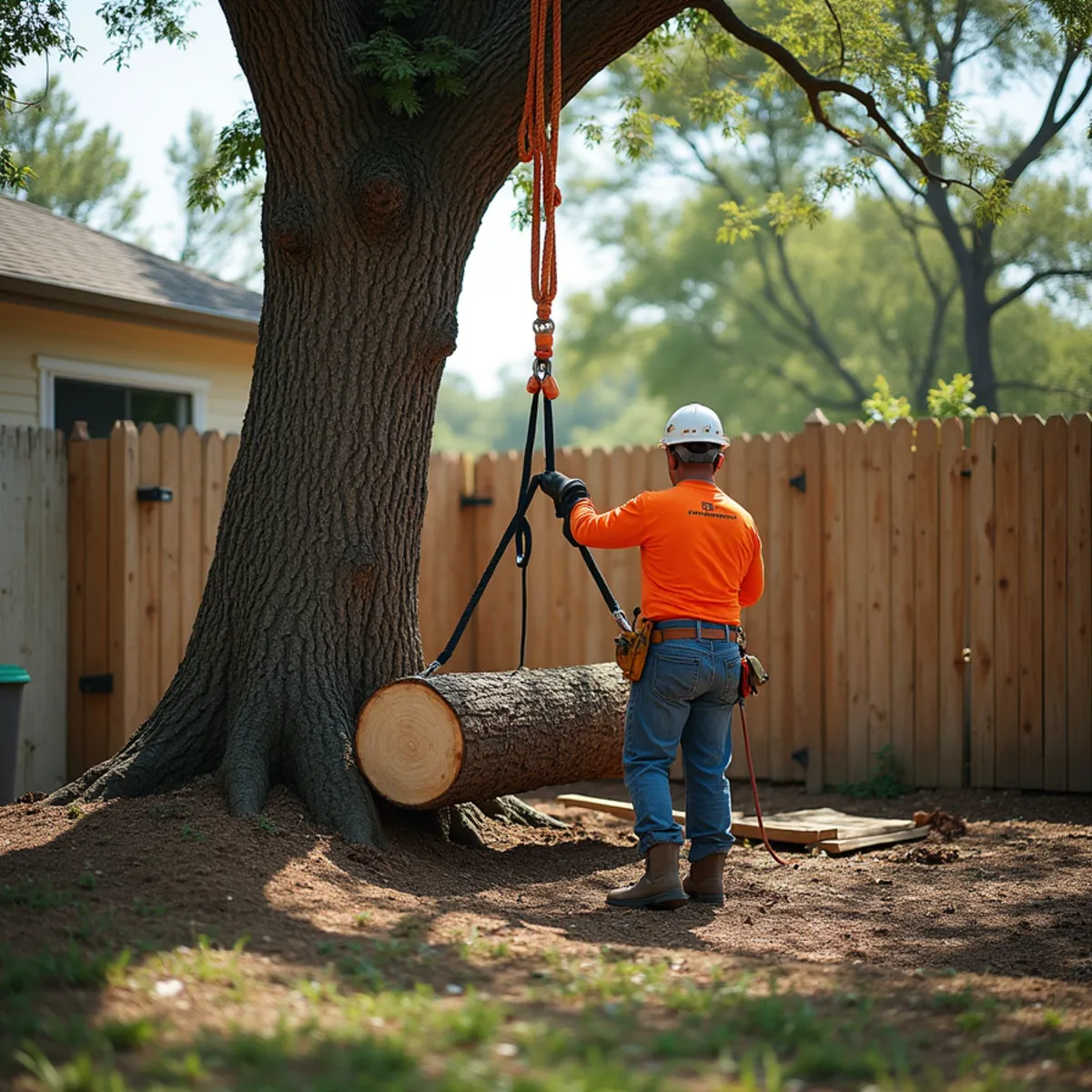 Controlled tree removal near residential home in Terrell Hills