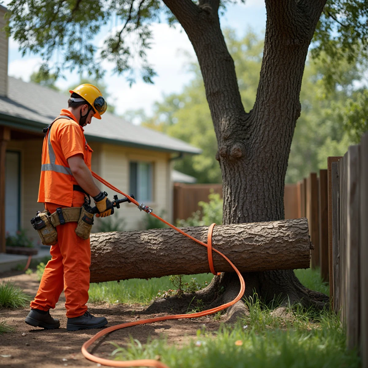 Controlled tree removal near residential home in Universal City