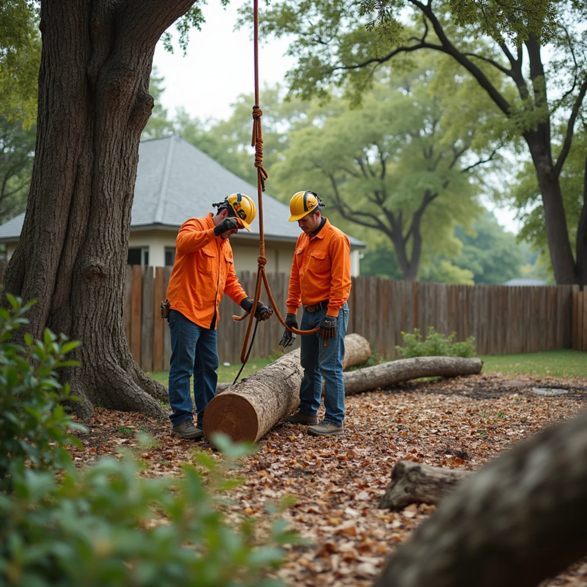 Controlled tree removal near residential home in Von Ormy