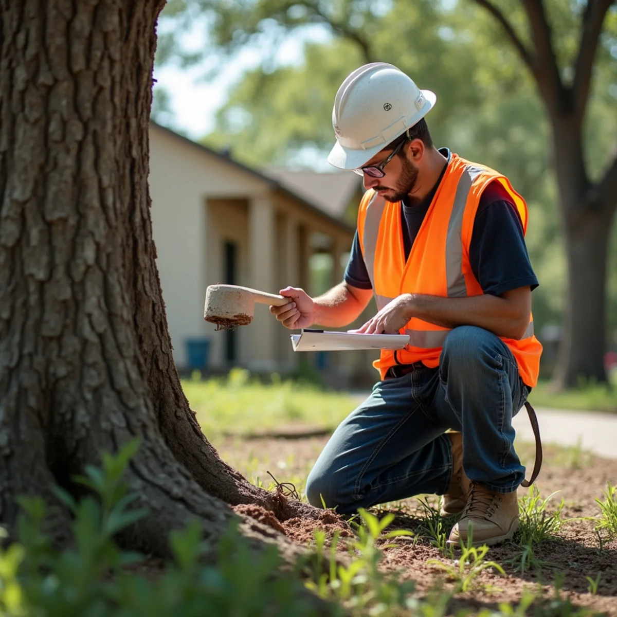Certified arborist assessing tree health for Storm Damage Tree Cleanup in San Antonio