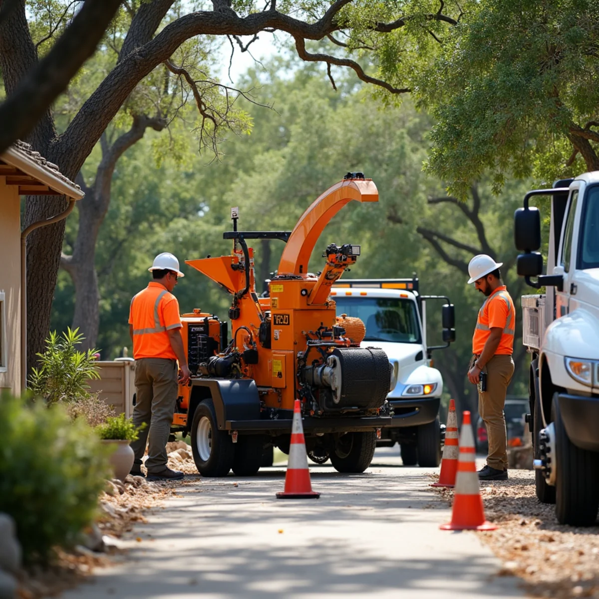 Heavy duty chipper and crane equipment during Tree Cabling & Bracing