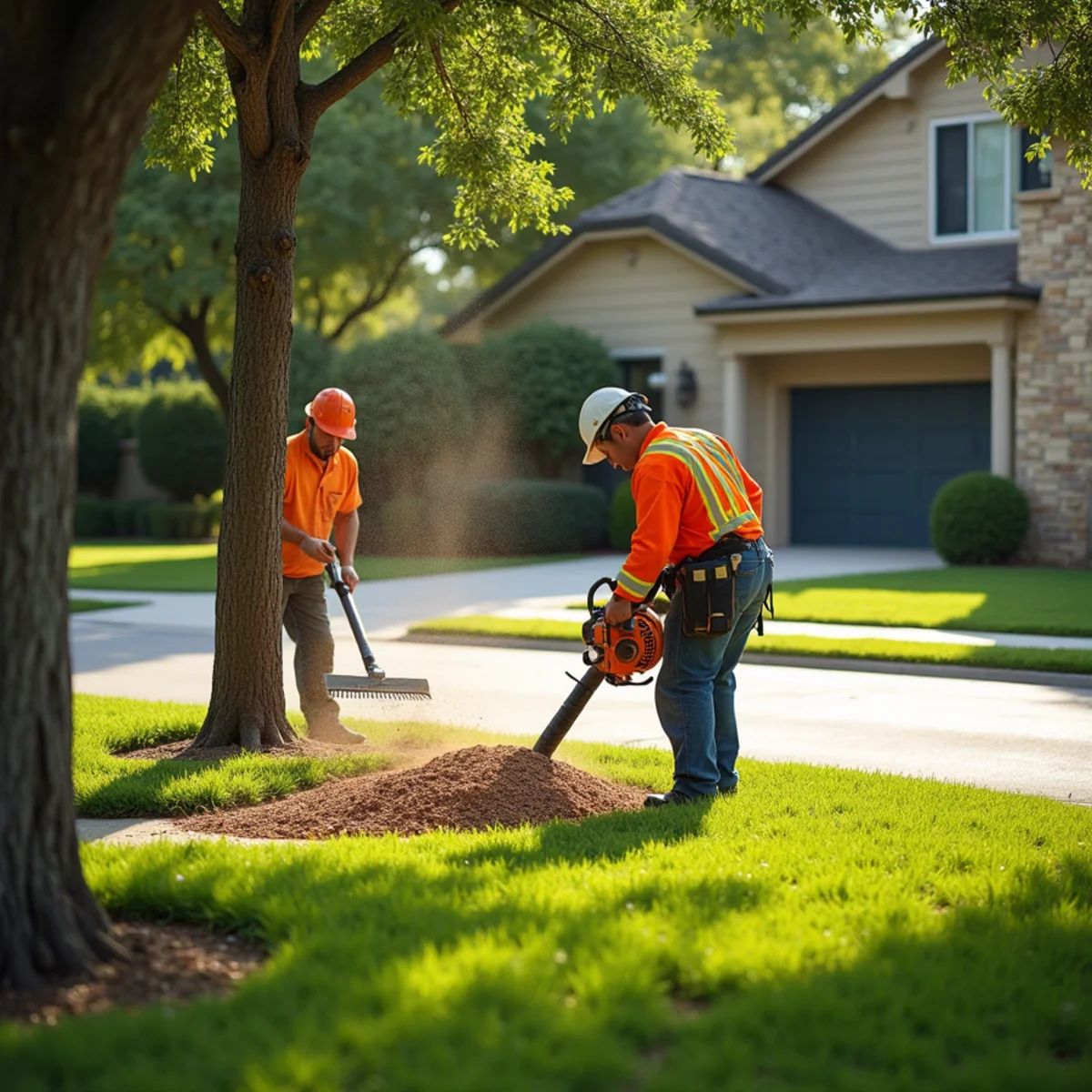Complete lawn raking and debris haul-off following Tree Cabling & Bracing